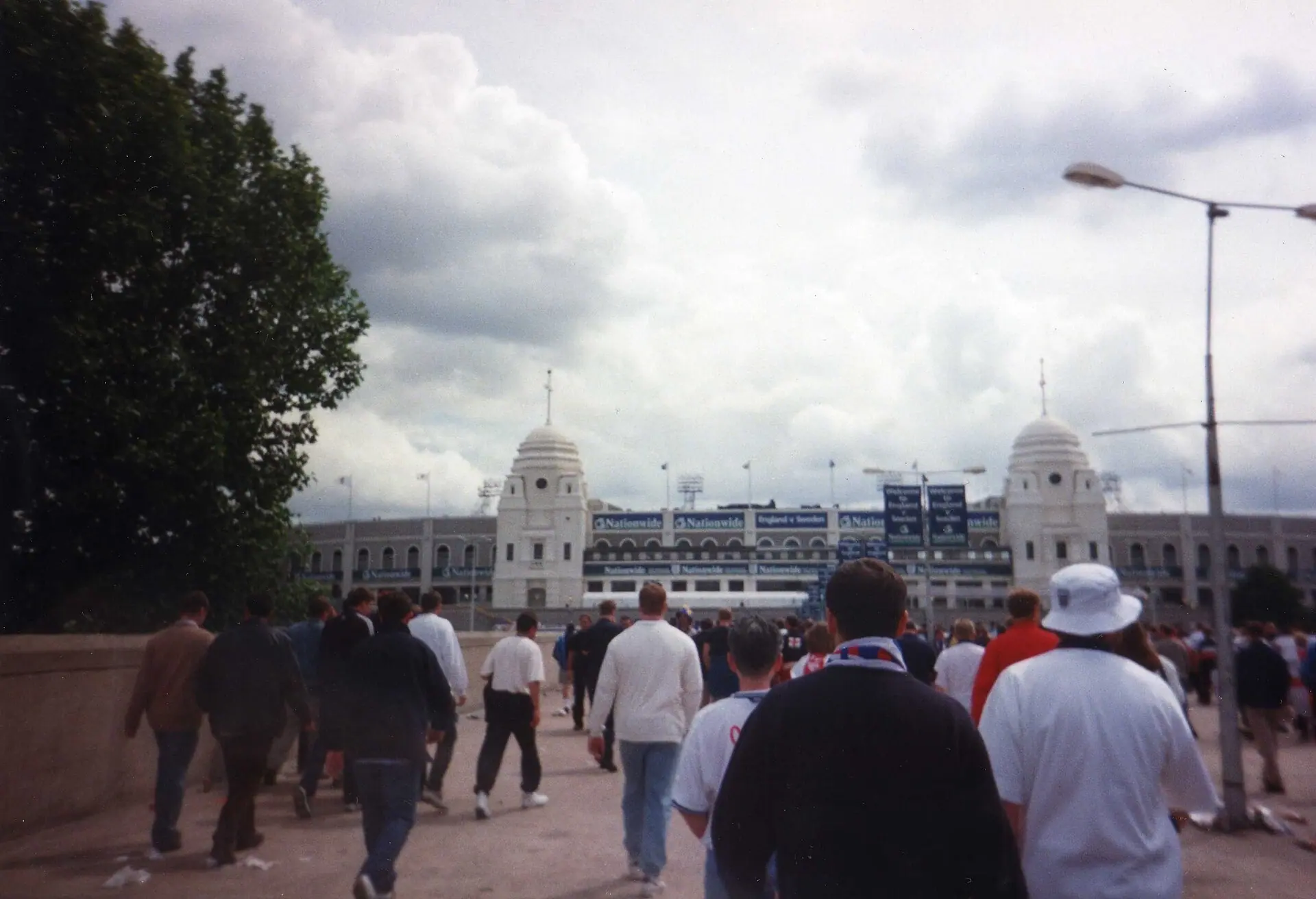 Fans walking up to the old Wembley and its twin towers, June 1999, four months before Batistuta's goal