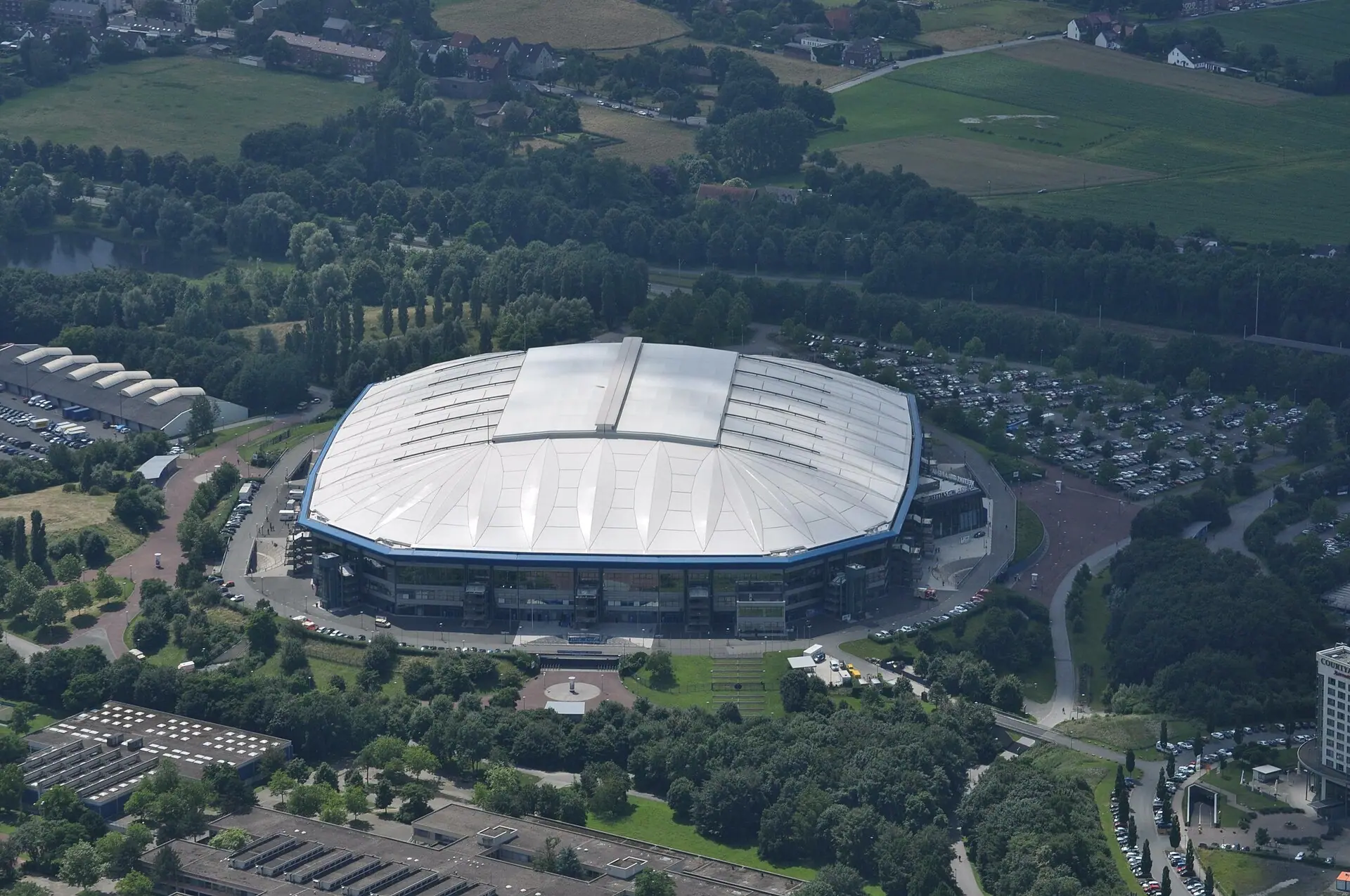Aerial view of Arena AufSchalke (Veltins-Arena), Gelsenkirchen, the Euro 2024 venue for England v Slovakia, photographed in 2016