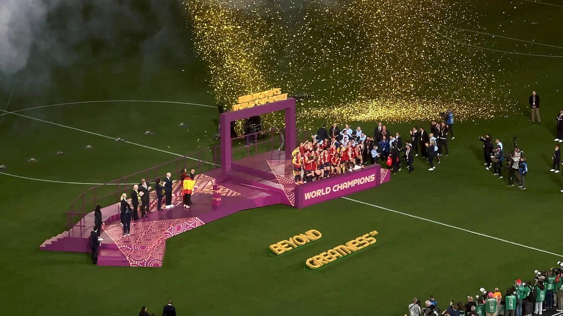 Spain's players celebrate with the trophy at Stadium Australia, Sydney, after the 2023 Women's World Cup final: the occasion itself