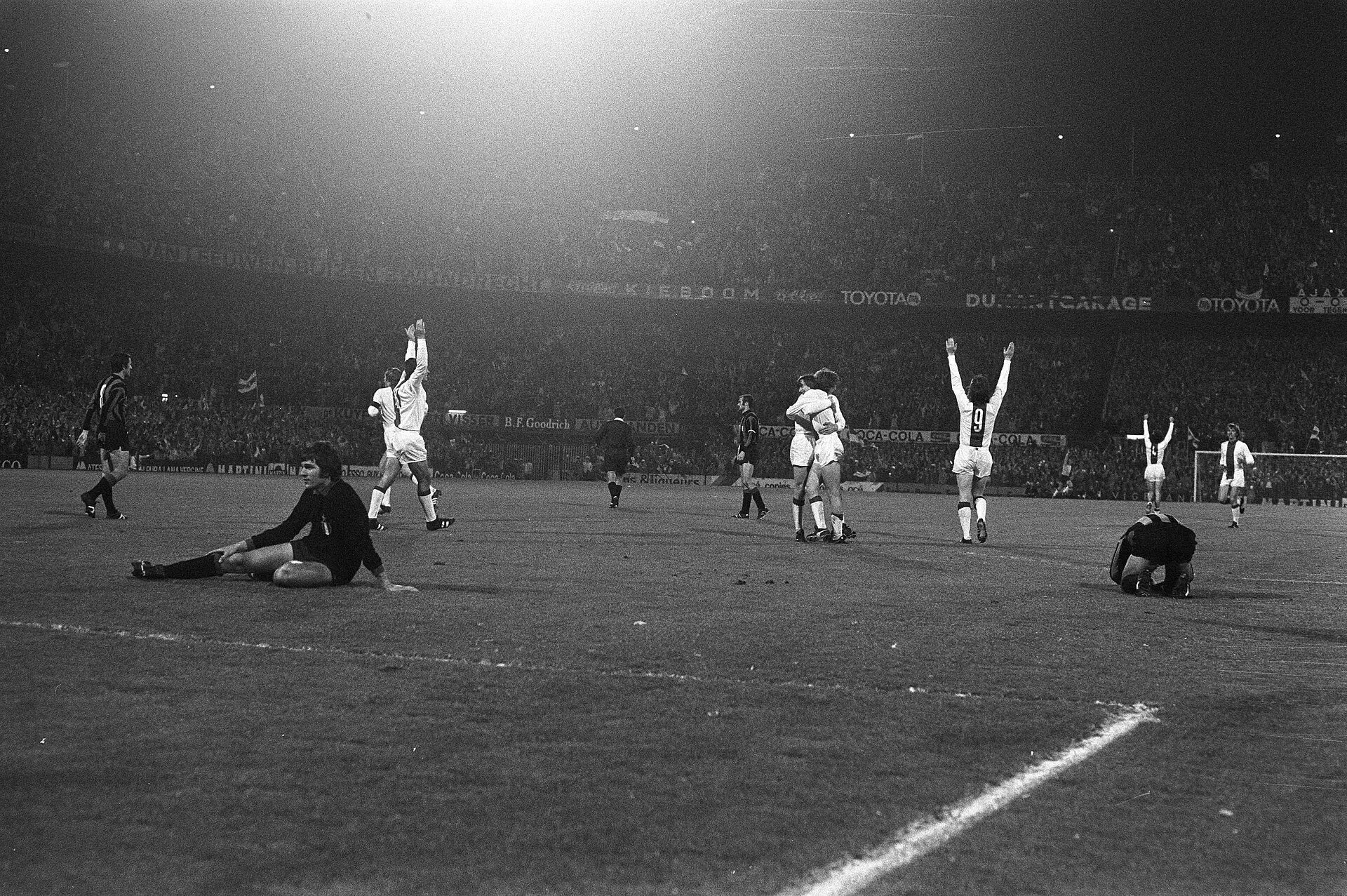 Ajax players celebrate a Cruyff goal in the 1972 European Cup final v Inter, De Kuip, Rotterdam, 31 May 1972: the match itself