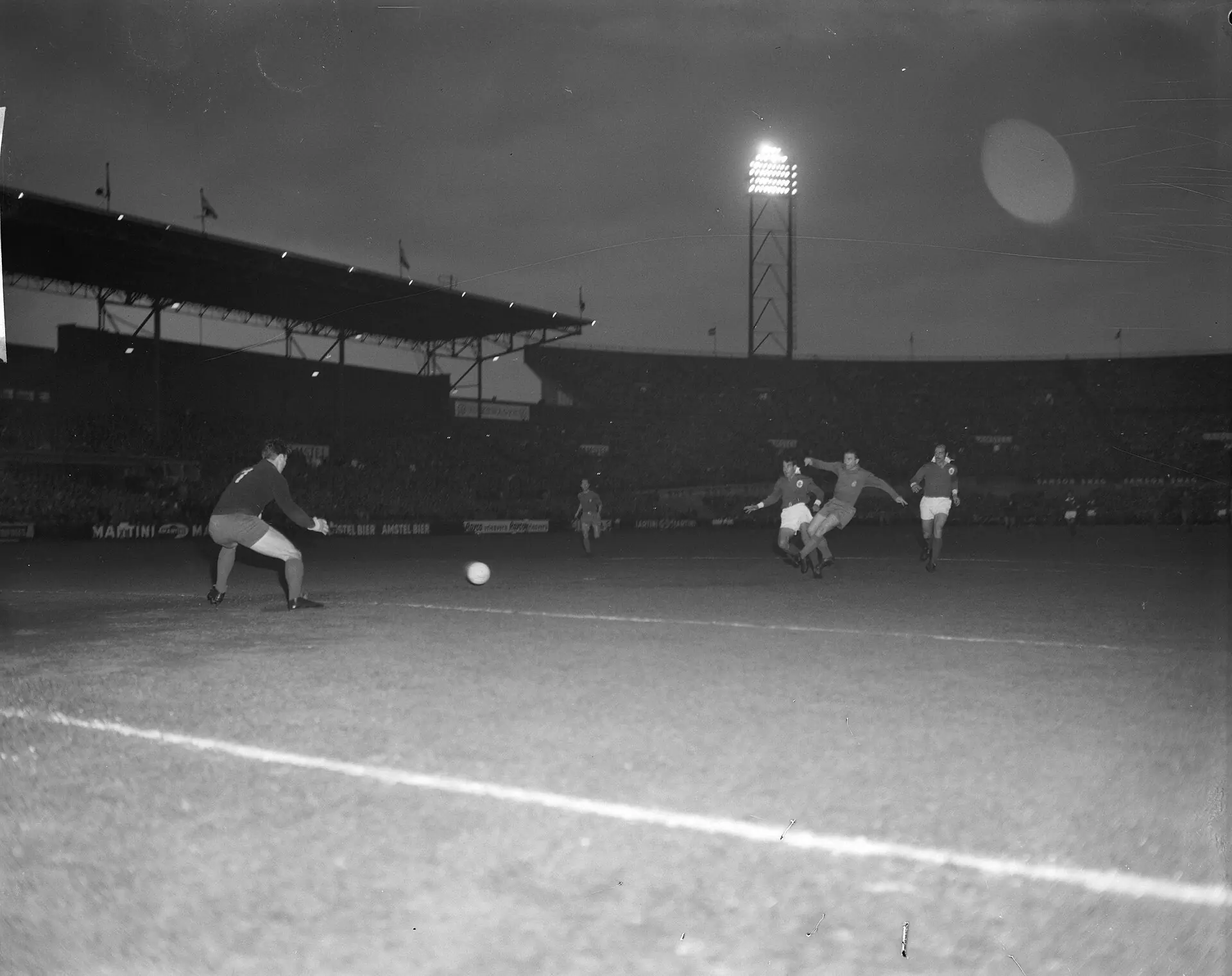 Benfica attack Real Madrid's goal in the 1962 European Cup final at the Olympic Stadium, Amsterdam