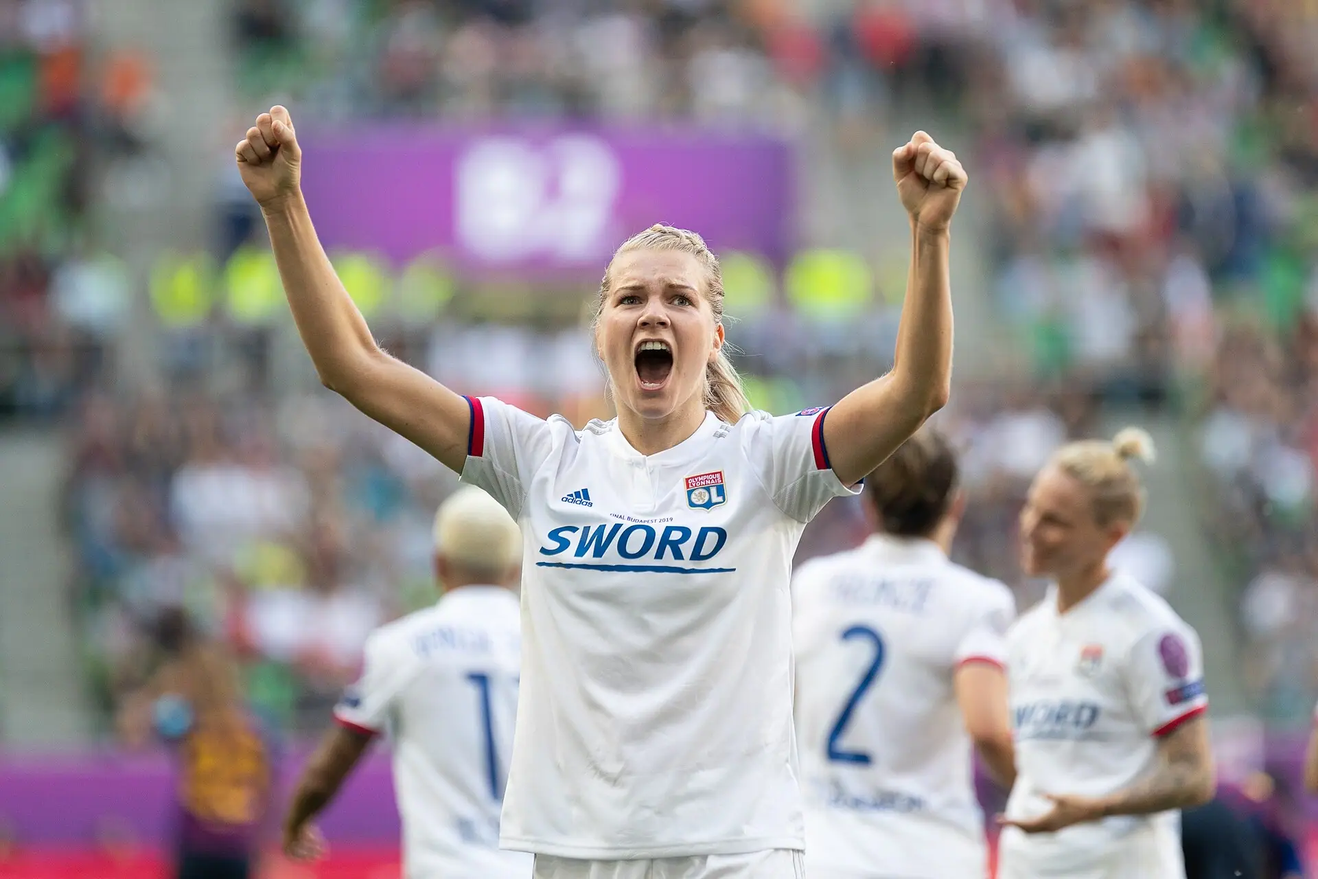Ada Hegerberg celebrating for Lyon in the 2019 Women's Champions League final against Barcelona