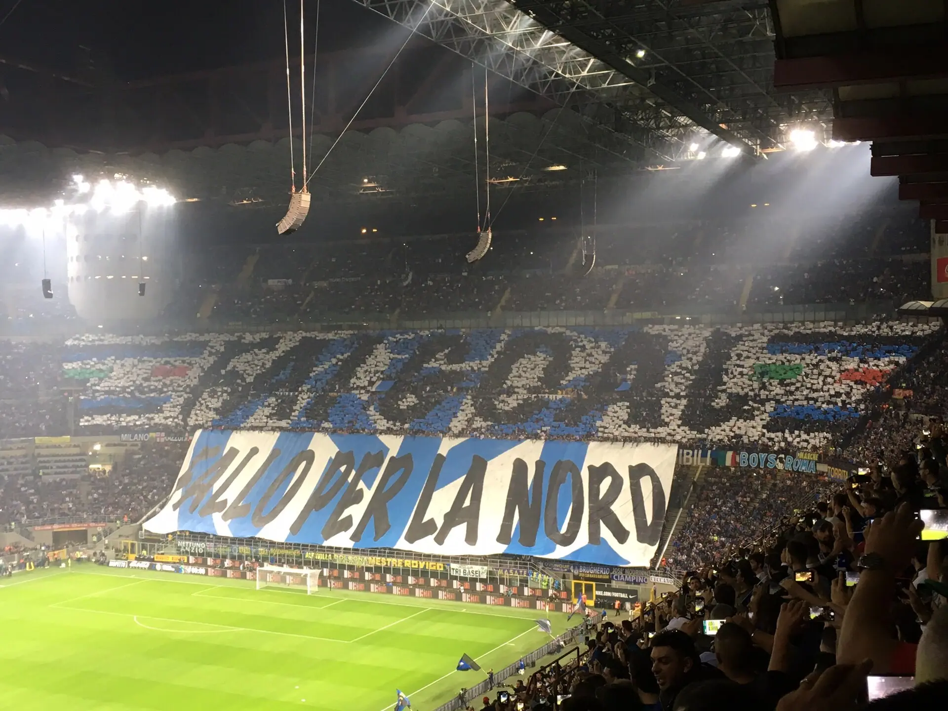 Inter fans' choreography at a Milan derby at San Siro, October 2017, not the 2020 match