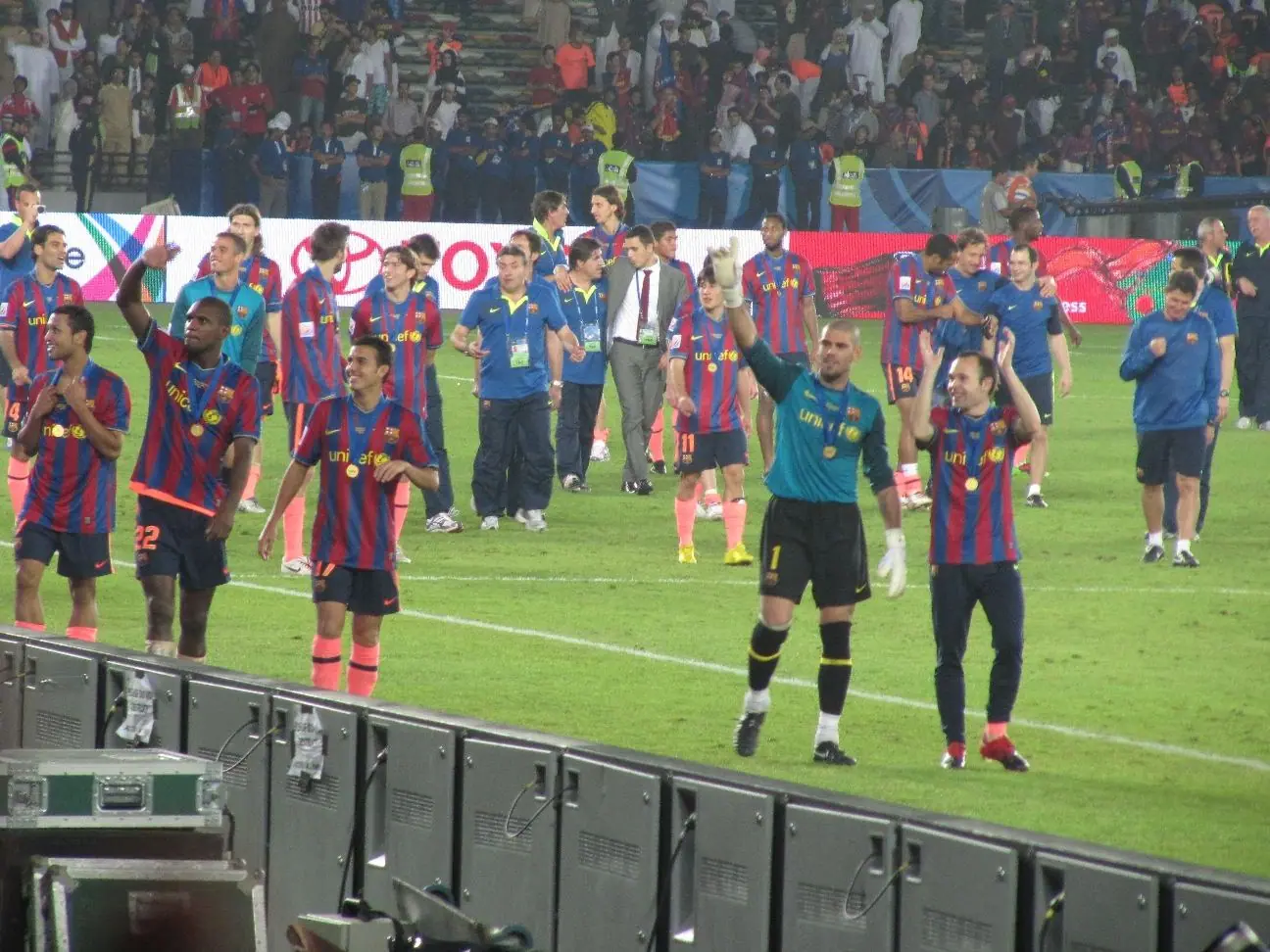 Barcelona players celebrating after the 2009 Club World Cup final