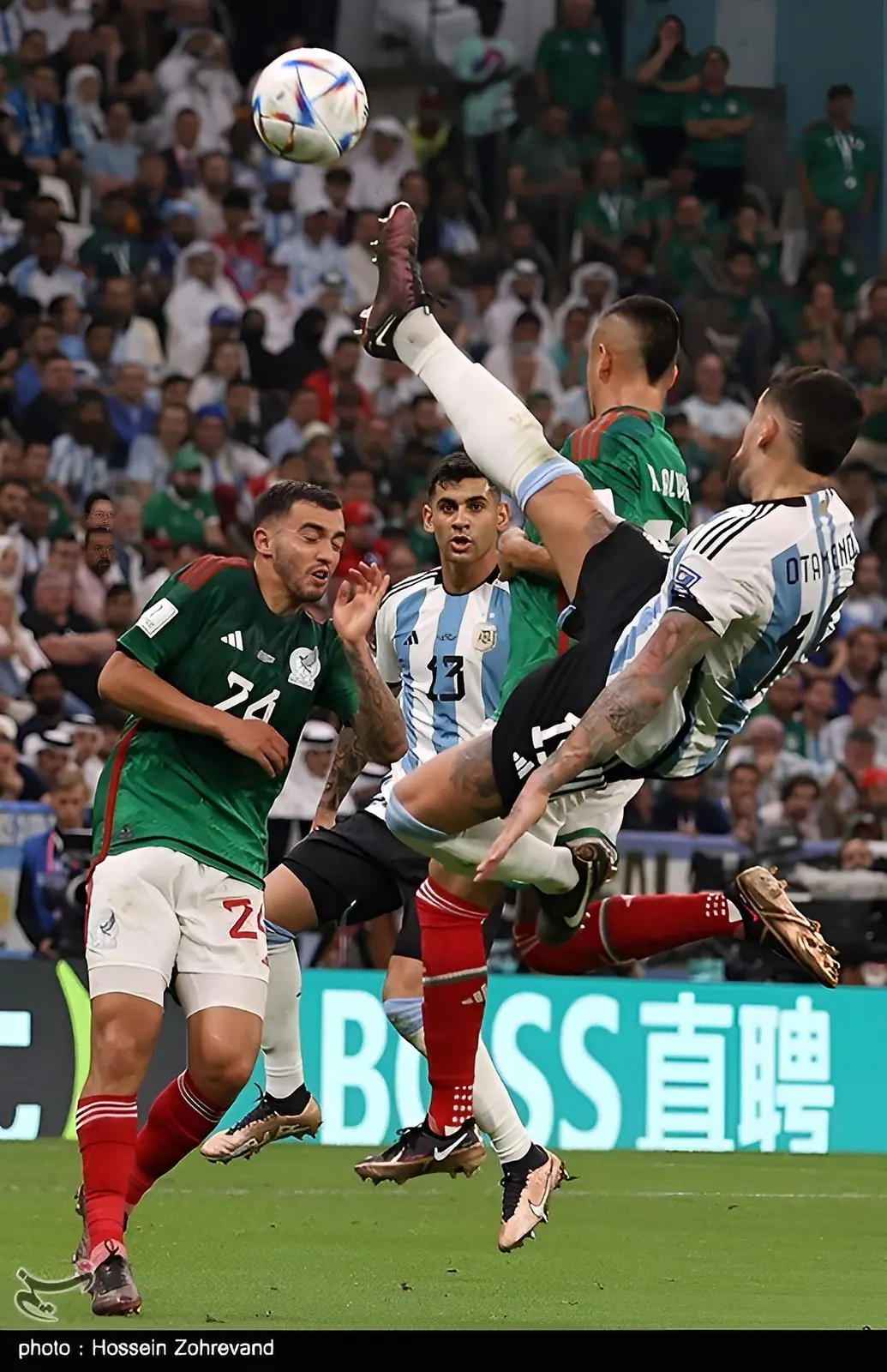 Otamendi’s overhead kick, Argentina v Mexico, Lusail, 26 Nov 2022