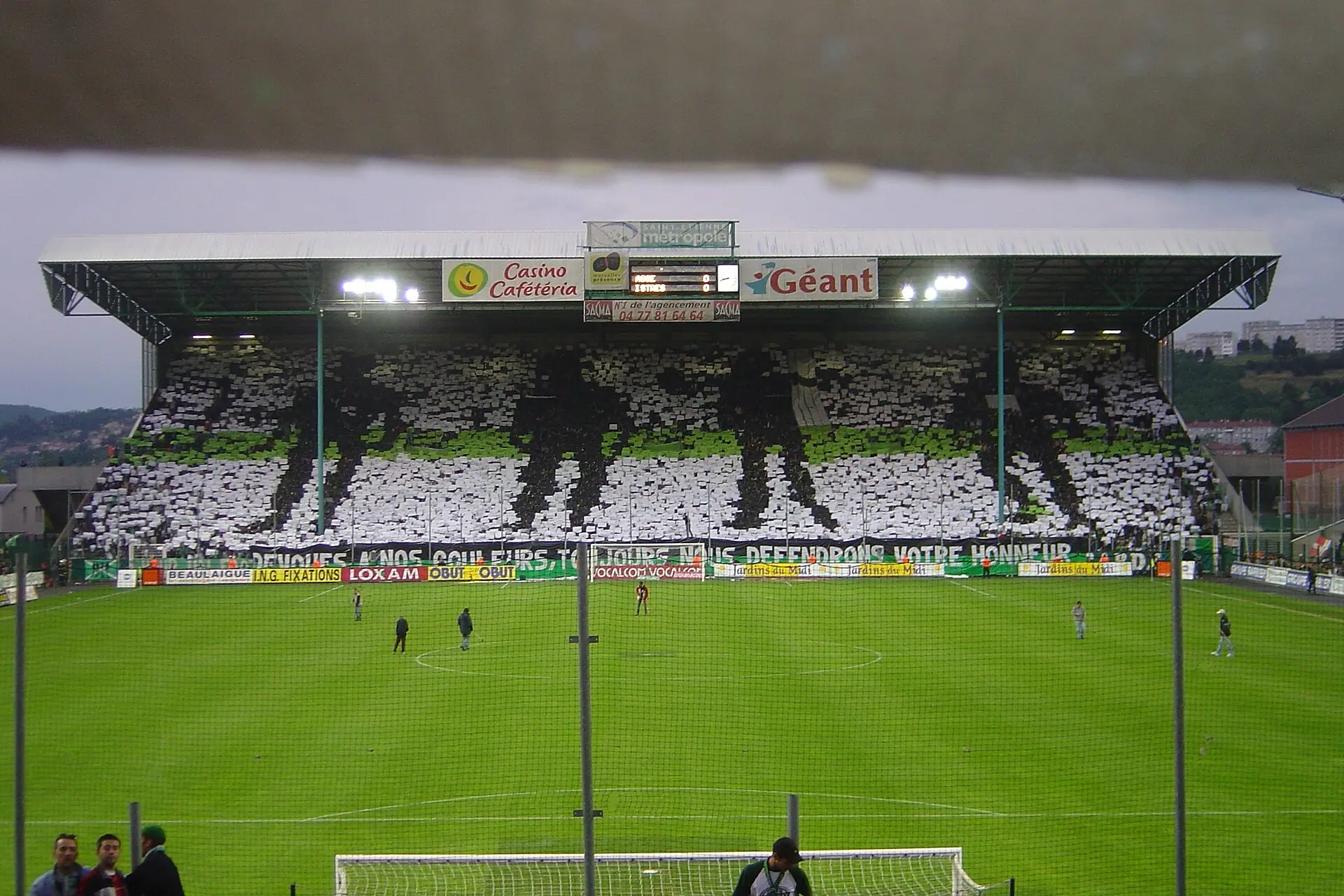A tifo at the Stade Geoffroy-Guichard in Saint-Étienne, venue of England v Argentina in 1998, photographed in the 2004-05 season