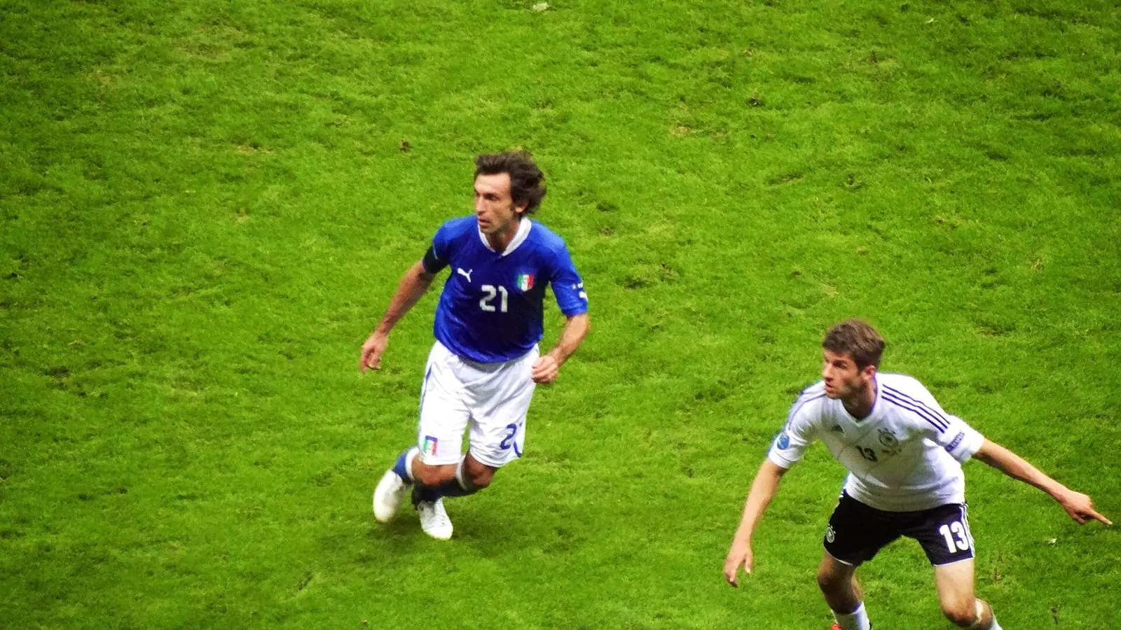 Andrea Pirlo and Thomas Müller in the Euro 2012 semi-final, Germany v Italy, Warsaw, 28 June 2012