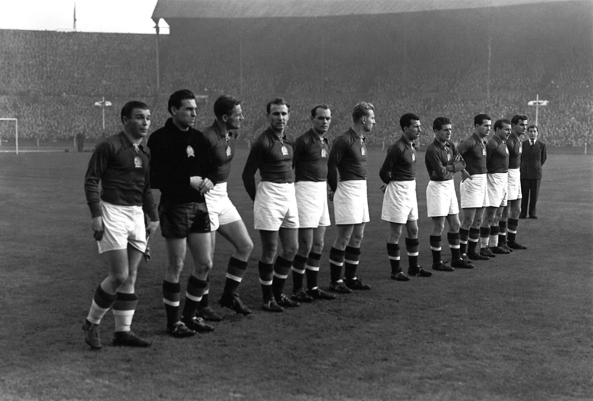 The Hungarian team lined up at Wembley before the 6-3 match against England, 25 November 1953: the match itself (pre-kick-off)