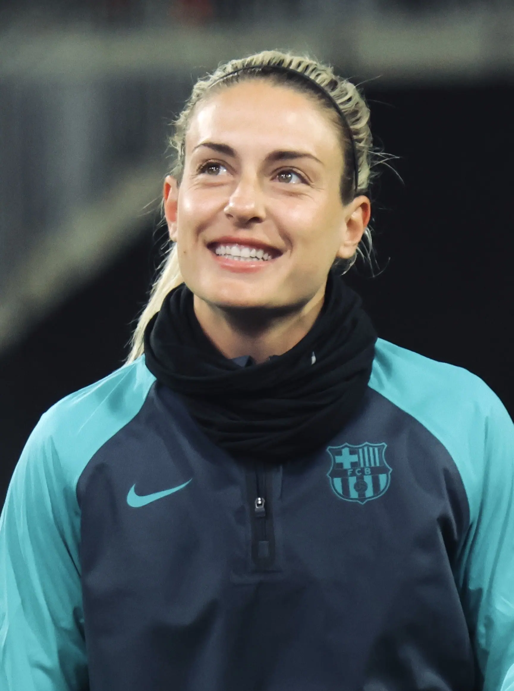 Alexia Putellas warming up in Barcelona colours, March 2024. Not the 2021 final itself, but the featured player in that kit
