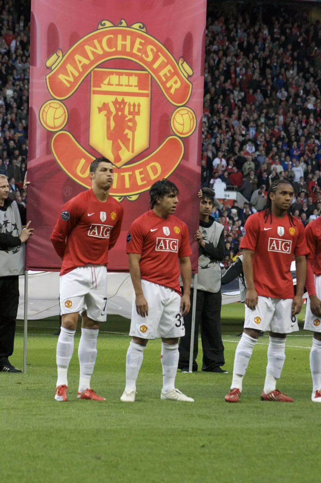 Ronaldo, Tevez and Anderson before the first leg v Arsenal, April 2009