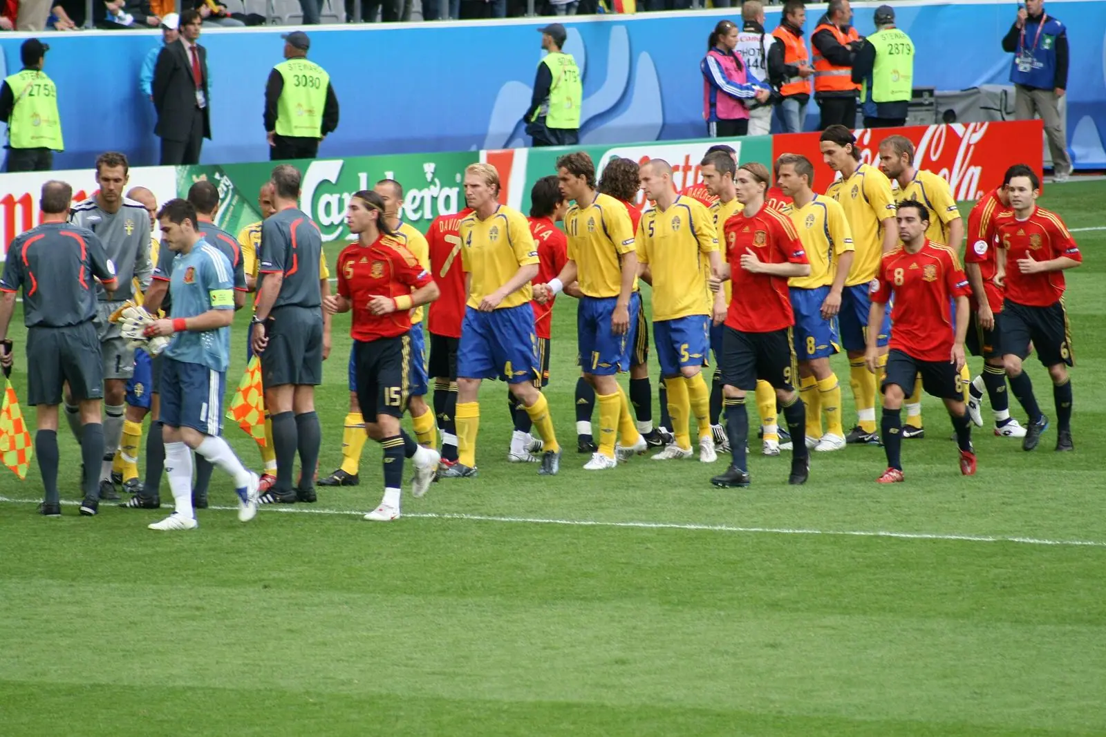 Spain players walking out at Euro 2008, Sweden v Spain in Innsbruck