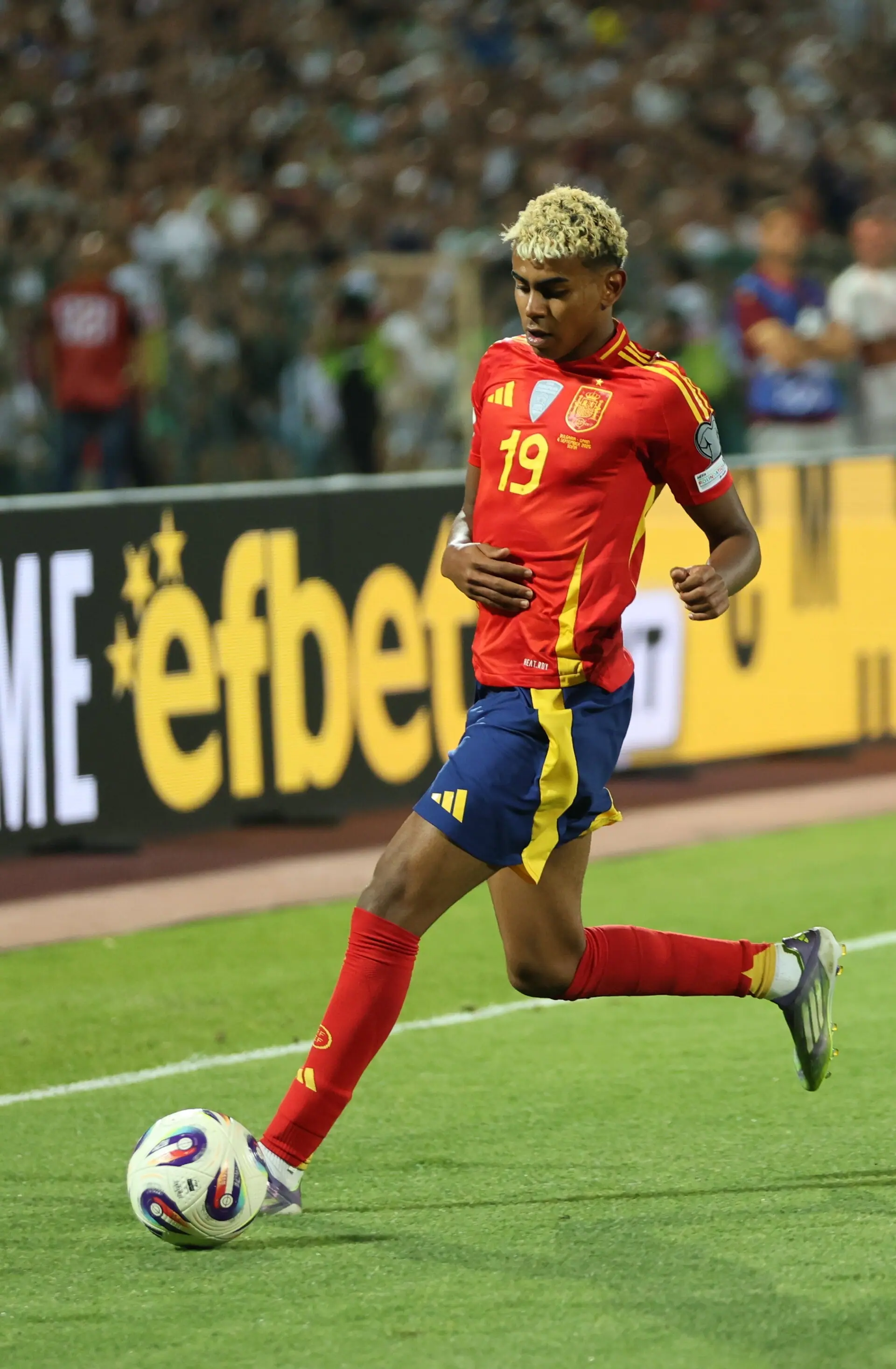 Lamine Yamal in Spain colours in 2025, a year after the Euro 2024 final